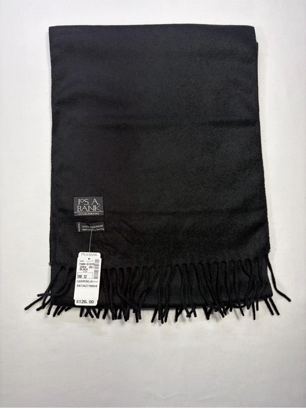 Jos. A. Bank Black Cashmere Fringe Scarf - Classic Solid